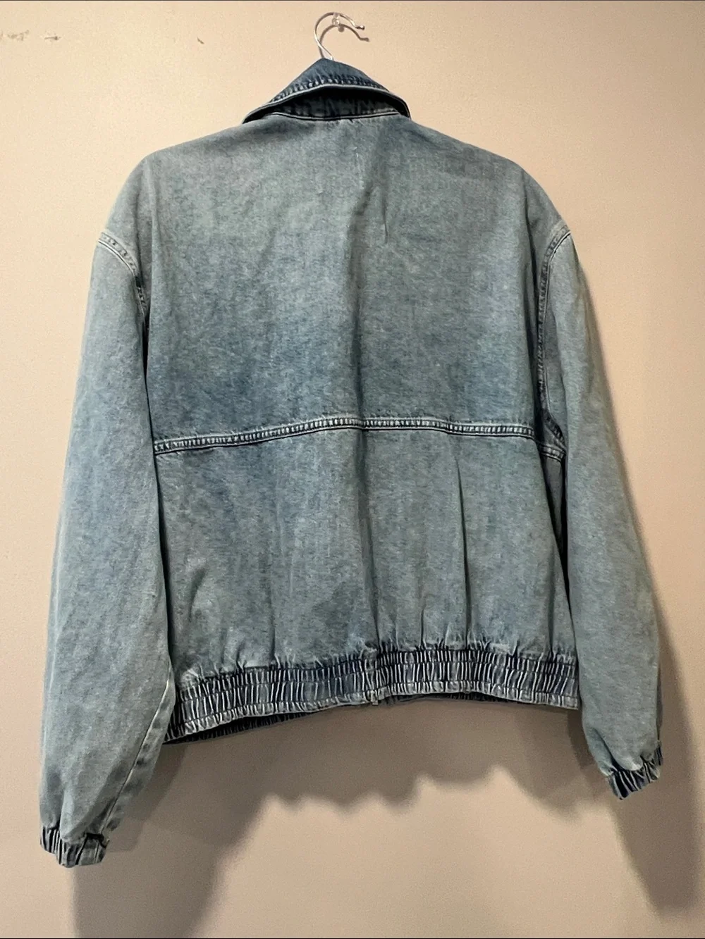 Free People We The Free Birdie Denim Bomber Jacket Light Wash Medium